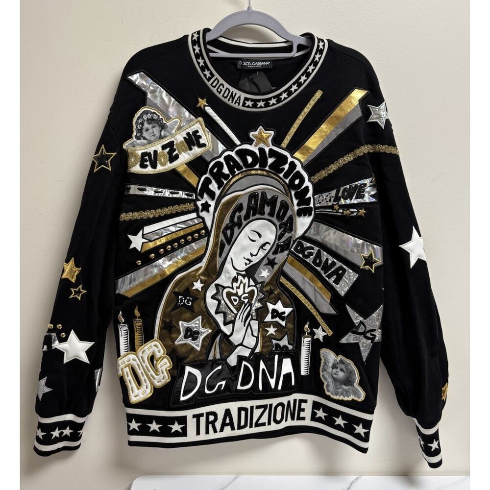 Dolce Gabbana Men’s‎ Runway Tradizione Baroque Embellished Sweatshirt Size 36